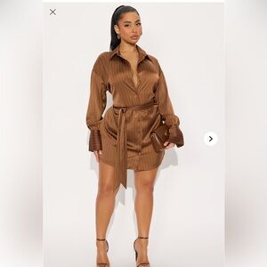 Fashion Nova Bronze Satin Mini Dress